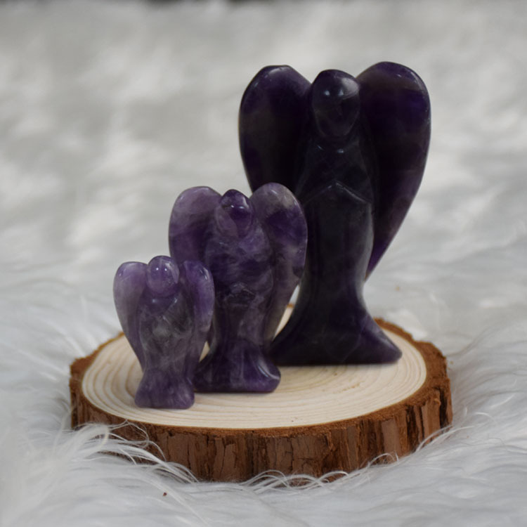 Amethyst, Rose Quartz, Blue Aventurine, Angel Stone Crystal Carving Feng Shui Figurine for Protection