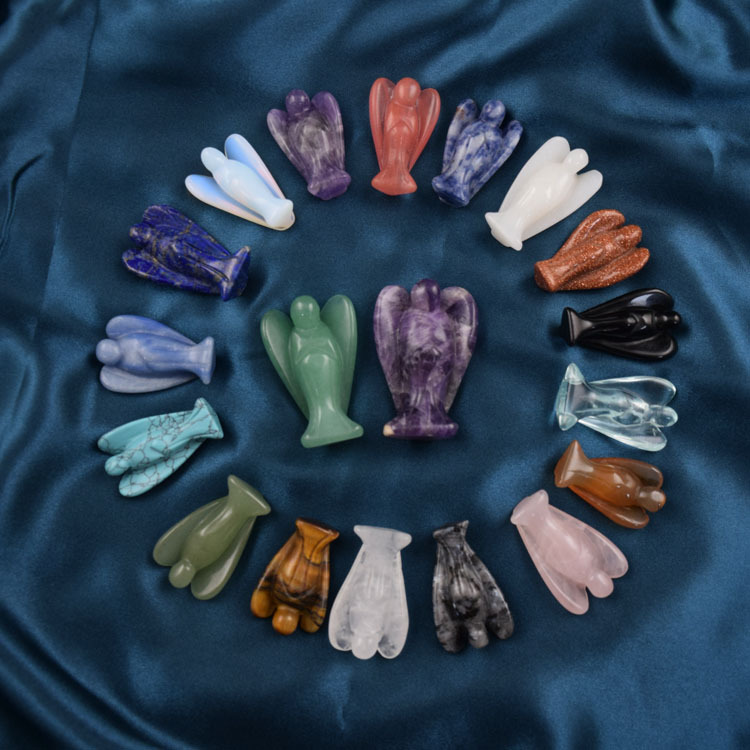 Amethyst, Rose Quartz, Blue Aventurine, Angel Stone Crystal Carving Feng Shui Figurine for Protection