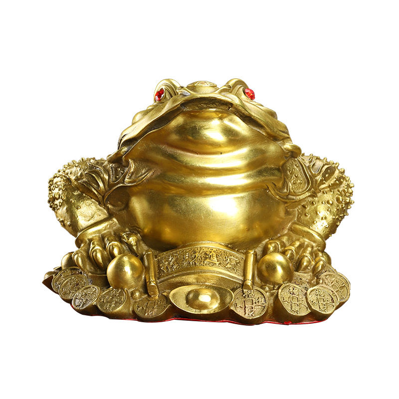 Fengshui Golden Three-Legged Toad Figurine with Ingot for Wealth and Prosperity