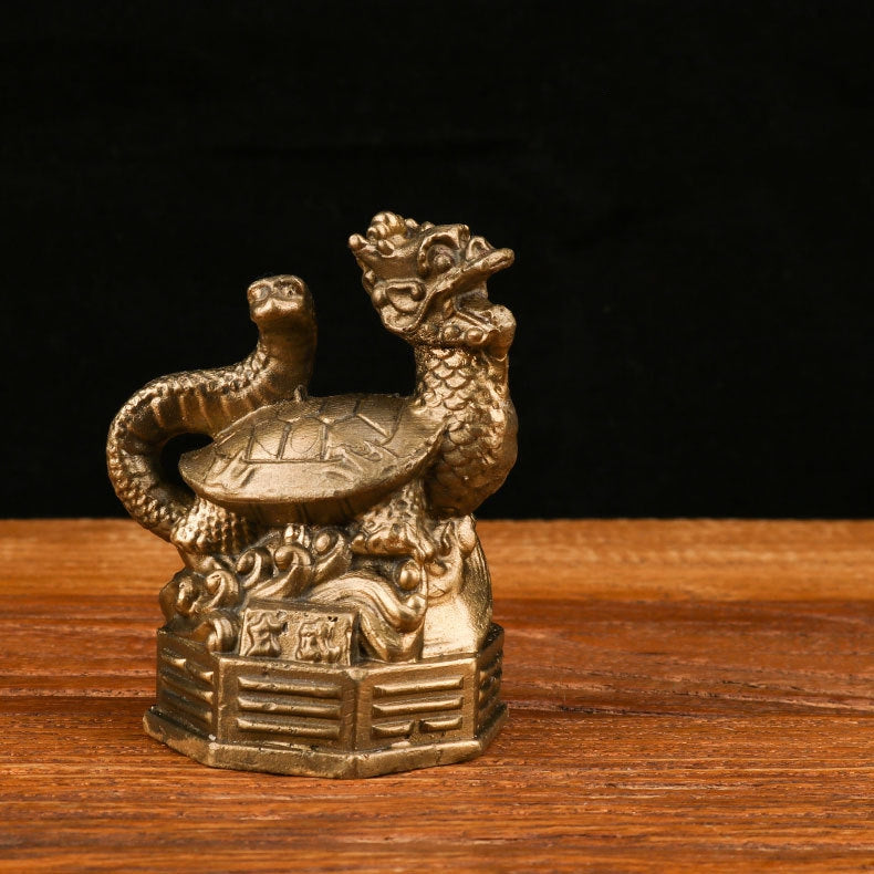 Green Dragon, White Tiger, Vermilion Bird, Black Tortoise Copper Figurines Four Divine Beasts for Feng Shui Protection and Wealth