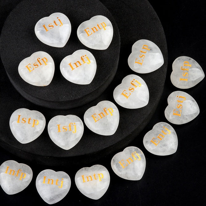 MBTI Heart-Shaped Clear Quartz Display Piece 16 Personality Types Unique Gift