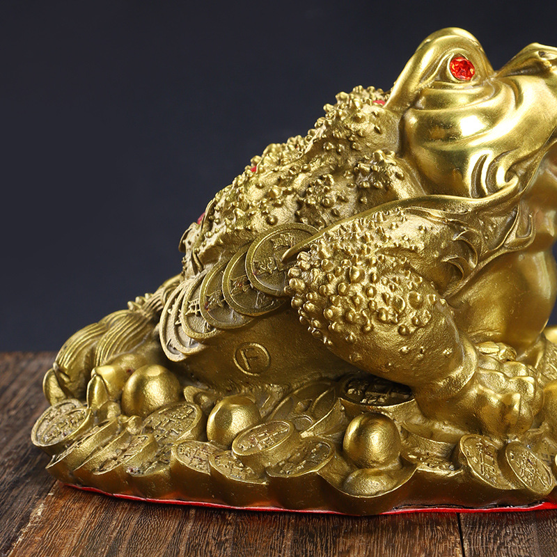 Fengshui Golden Three-Legged Toad Figurine with Ingot for Wealth and Prosperity