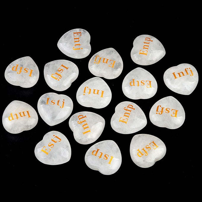 MBTI Heart-Shaped Clear Quartz Display Piece 16 Personality Types Unique Gift