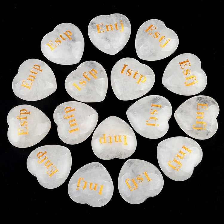 MBTI Heart-Shaped Clear Quartz Display Piece 16 Personality Types Unique Gift